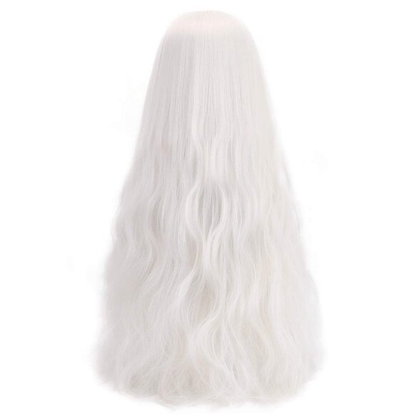 Women's White 30 Inches Synthetic Bangs Natural Long Modern Wavy Cosplay Wigs - Picture 3 of 7